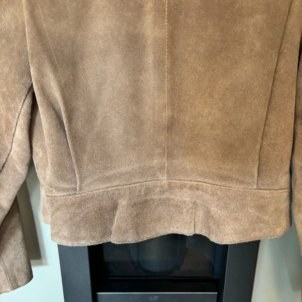 Vintage Le Soleil Suede Jacket Tan Puff Shoulder 80s Cropped Button Front​
